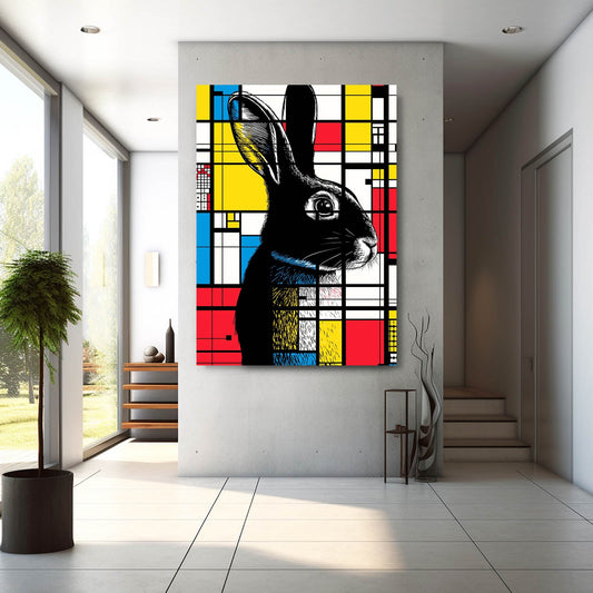 Mosaic Rabbit Art – angled canvas view on white background