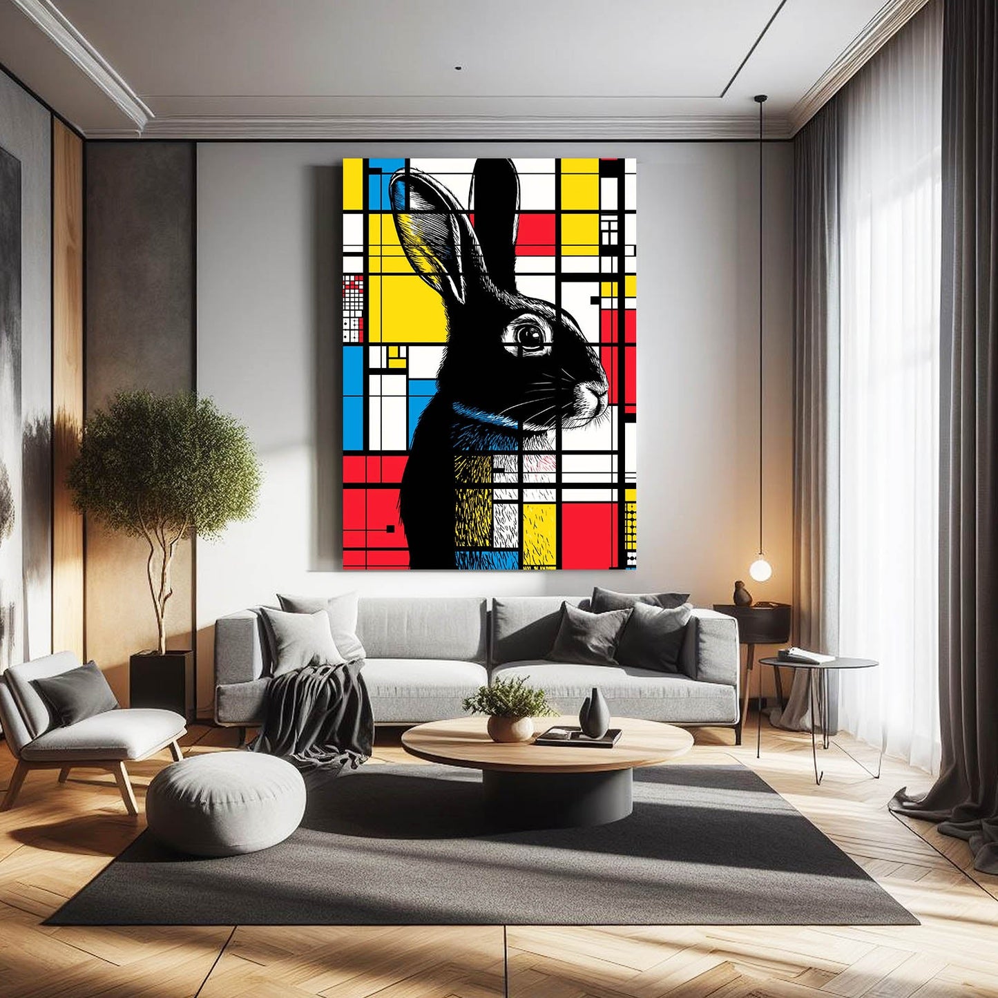 Mosaic Rabbit Art – angled canvas view on white background
