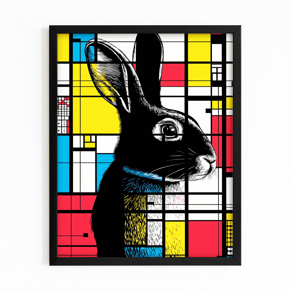 Mosaic Rabbit Art – with Premium Black frame on white background