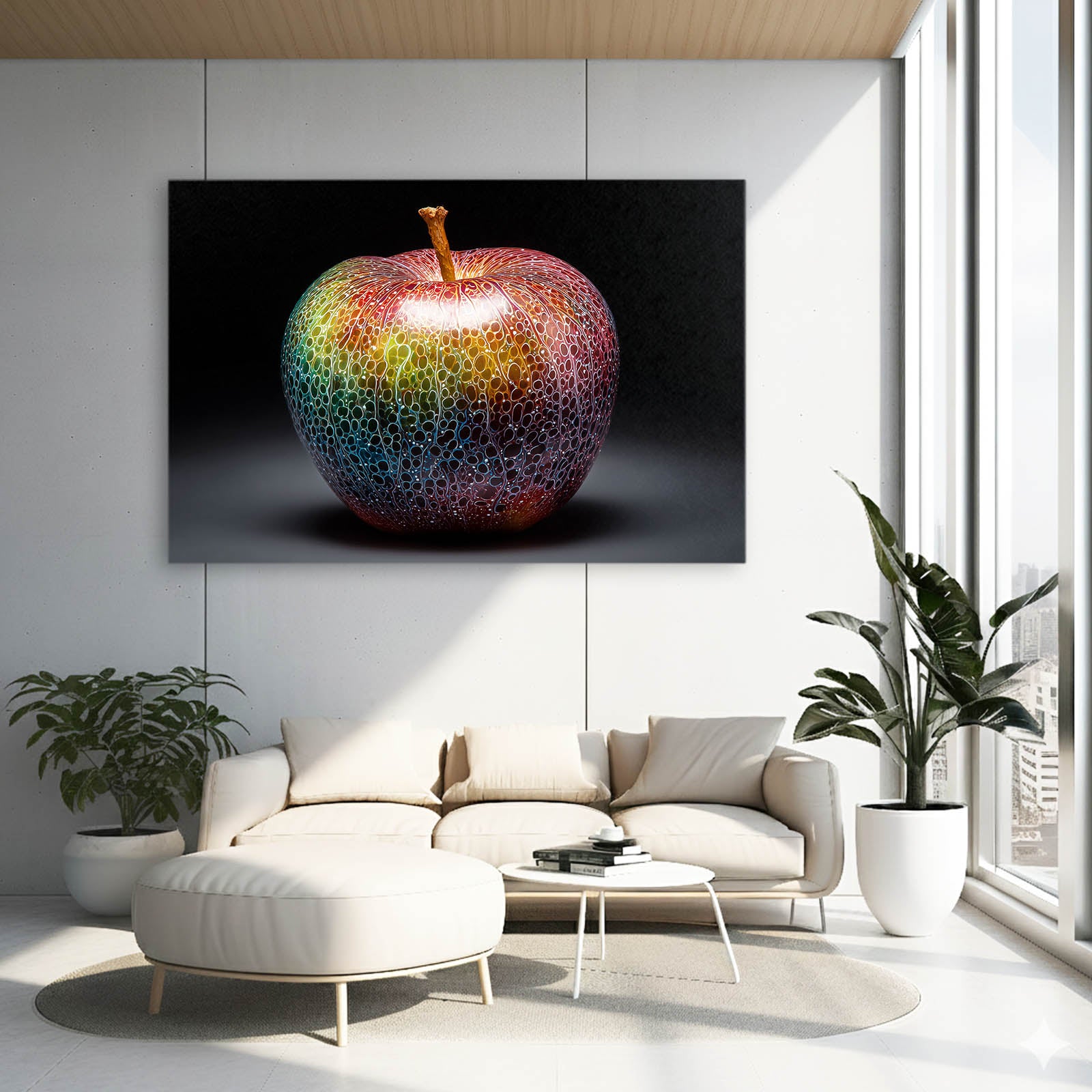 Mosaic Skin Texture Apple Canvas – styled in a furnished interior
