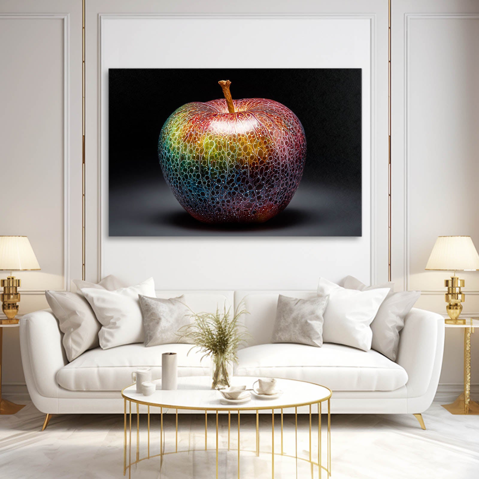 Mosaic Skin Texture Apple Canvas – styled in a furnished interior
