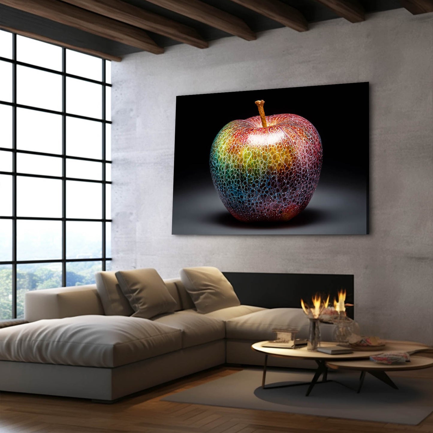 Mosaic Skin Texture Apple Canvas – styled in a furnished interior
