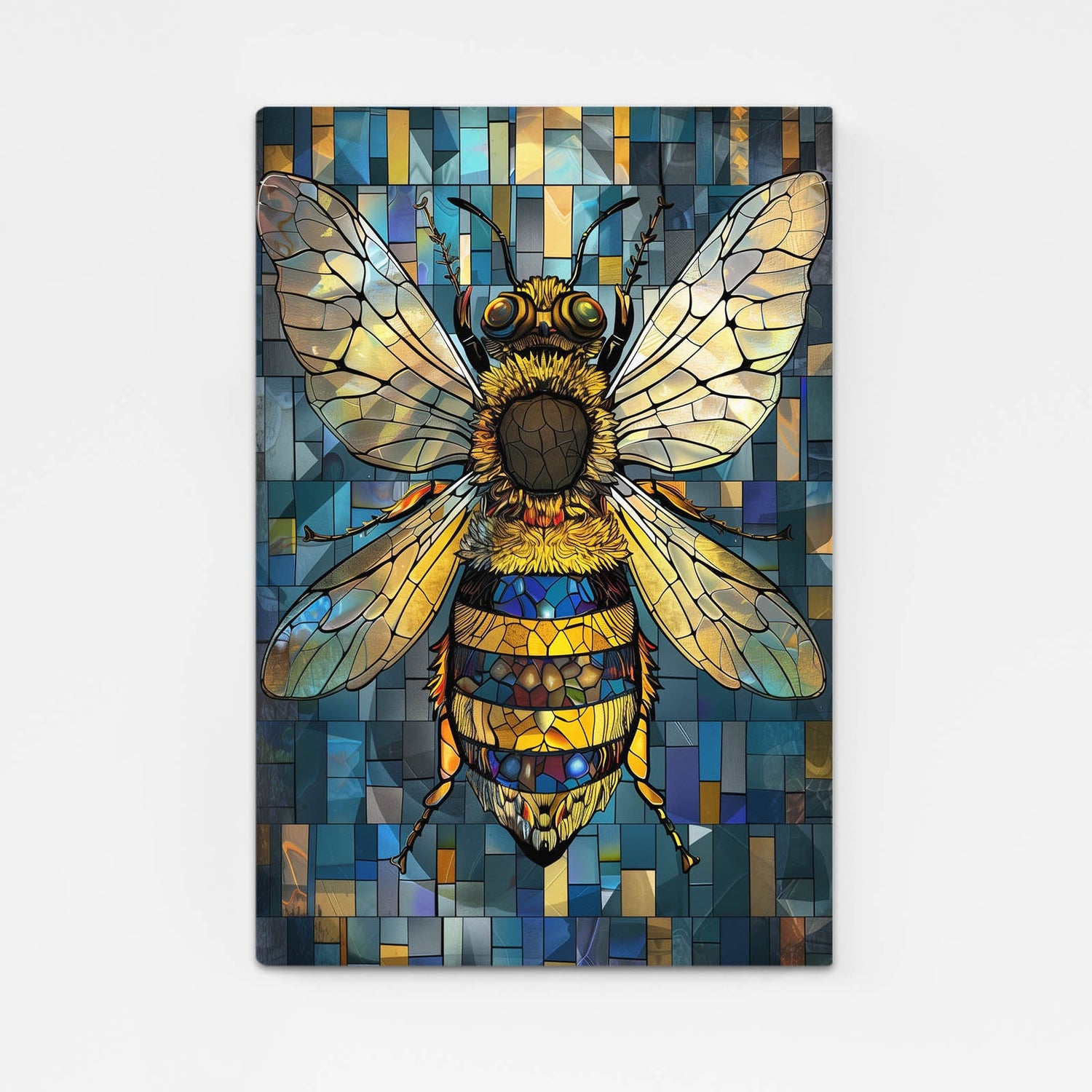 Mosaic Style Bee Art — abstract canvas print in blue tones