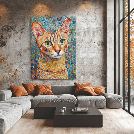 Mosaic Style Wall Art Cat — mosaic canvas print in orange tones, view 3