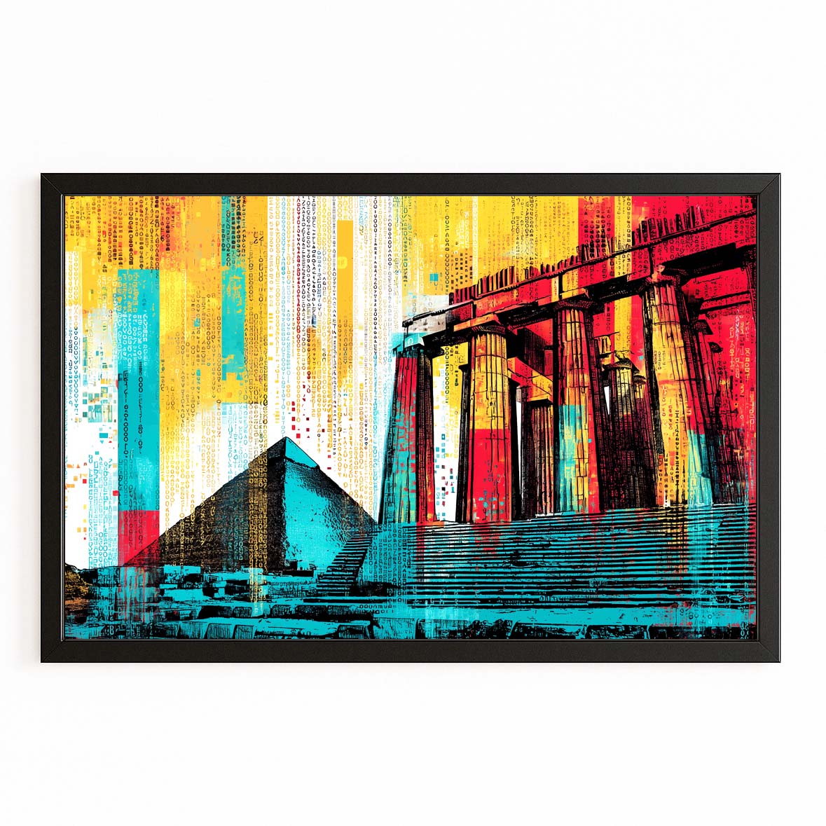 Mosaic Temple Collage Egyptian Wall Decor – with Premium Black frame on white background