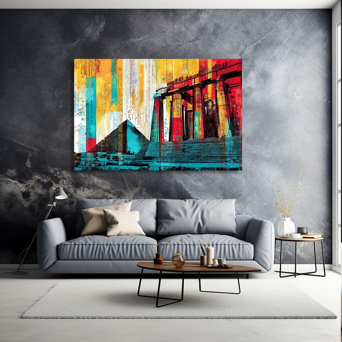 Mosaic Temple Collage Egyptian Wall Decor – styled in a furnished interior