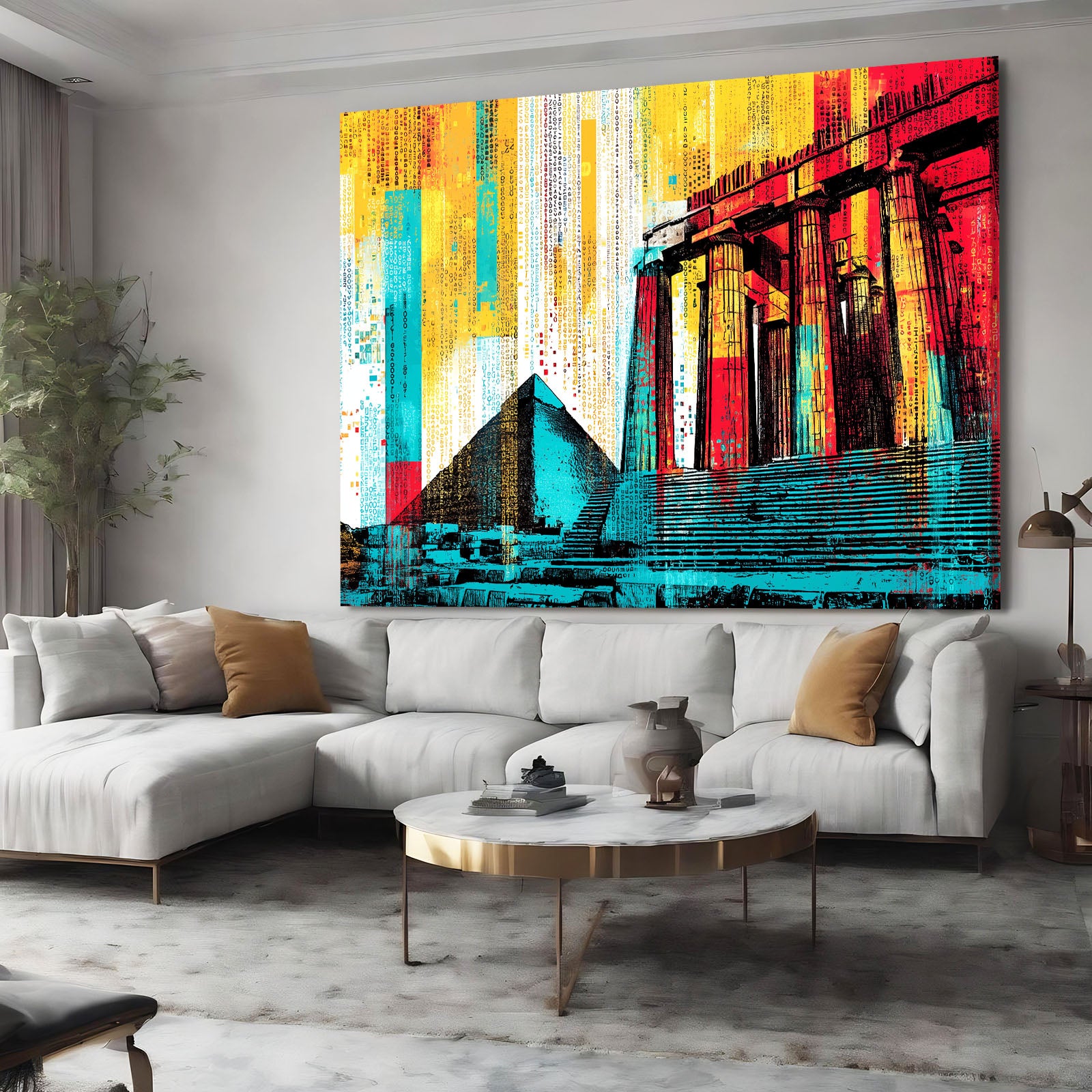Mosaic Temple Collage Egyptian Wall Decor – styled in a furnished interior