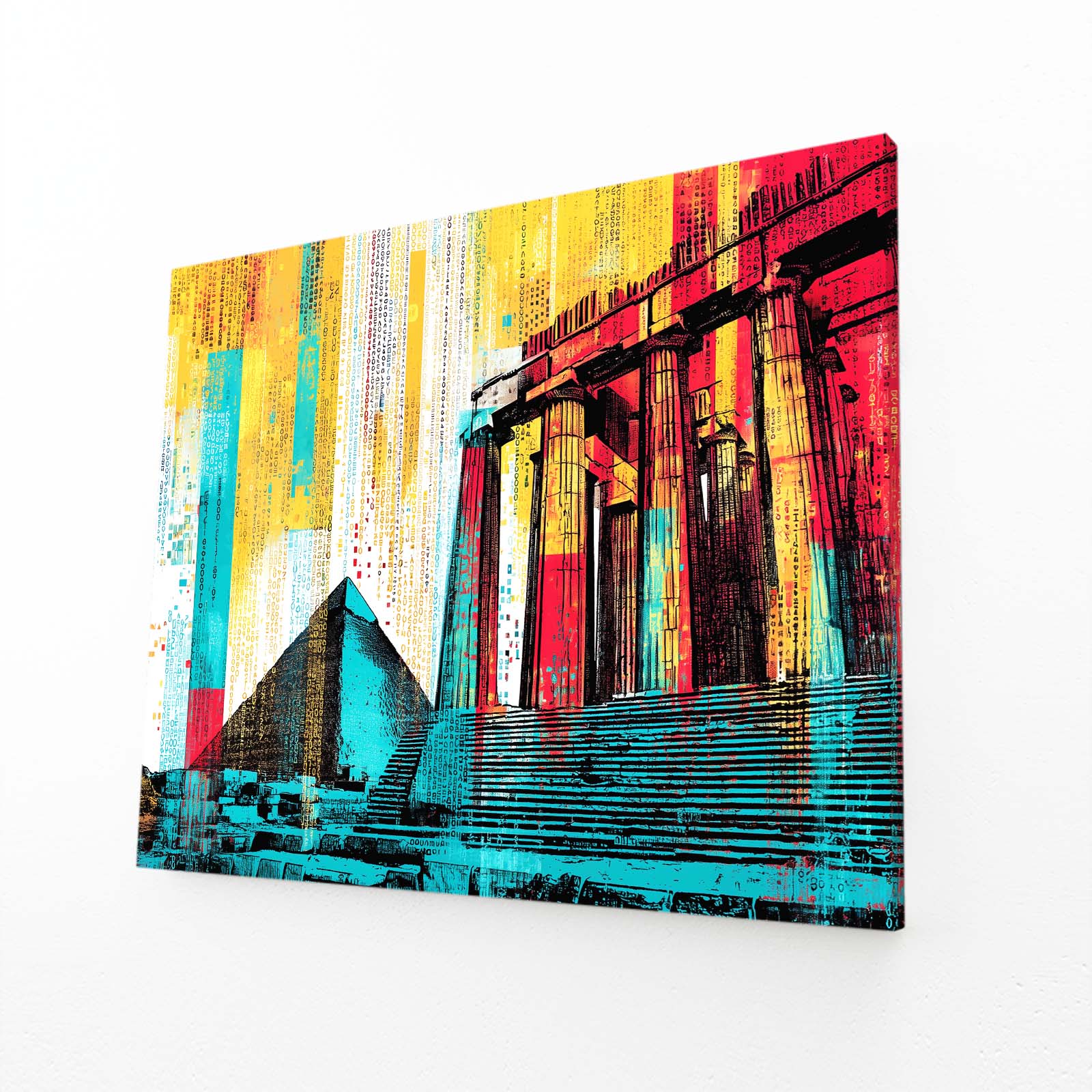 Mosaic Temple Collage Egyptian Wall Decor – angled canvas view on white background