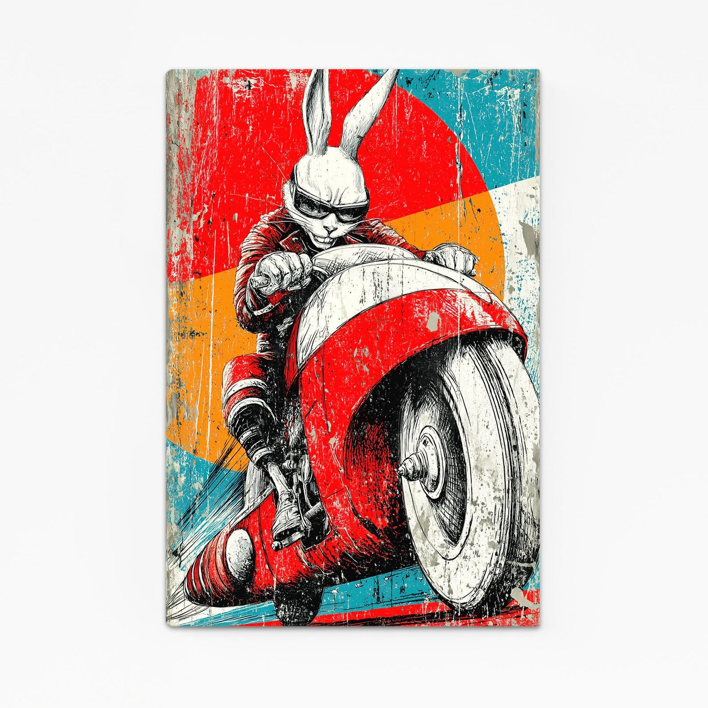 Moto Bunny Canvas – angled canvas view on white background