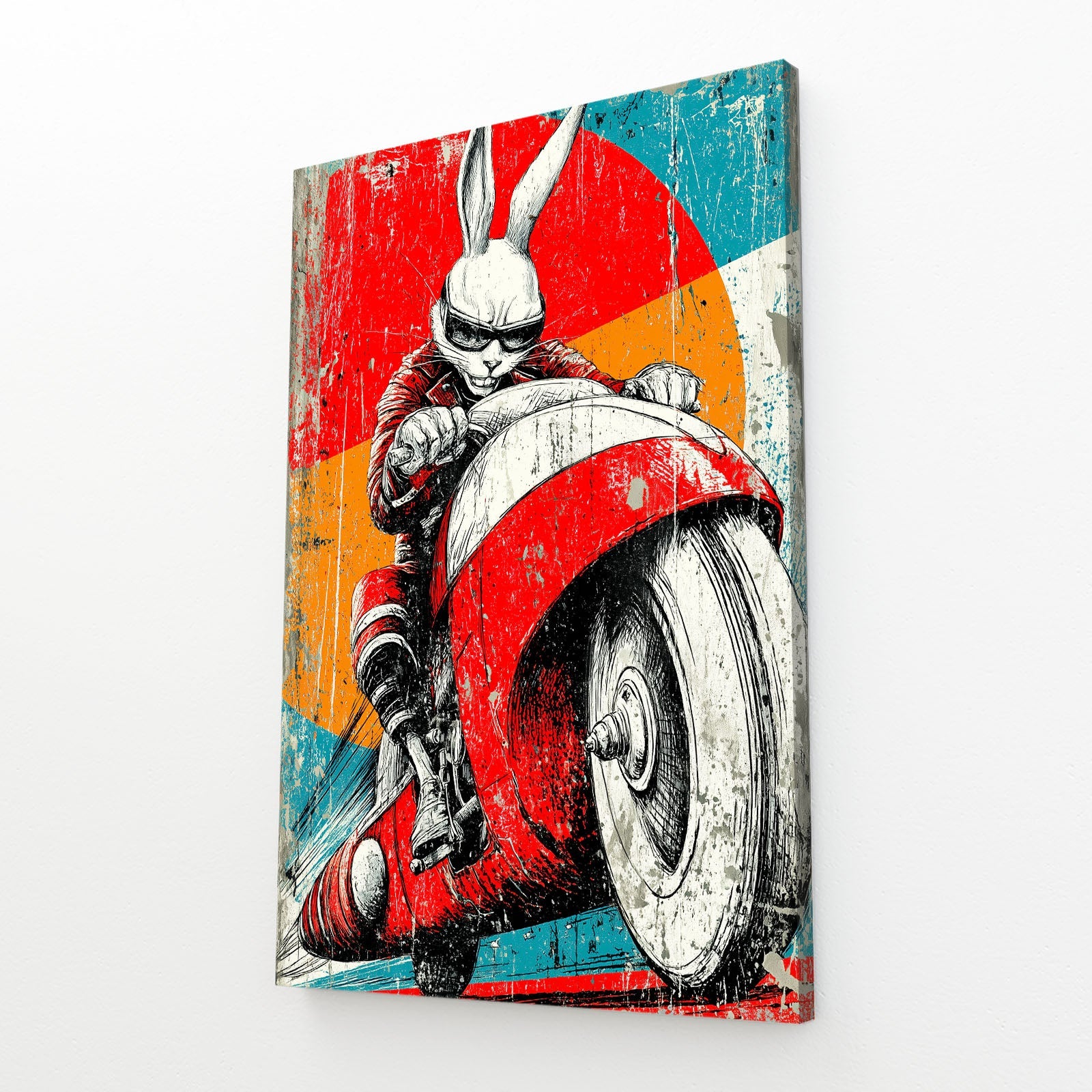 Moto Bunny Canvas – angled canvas view on white background