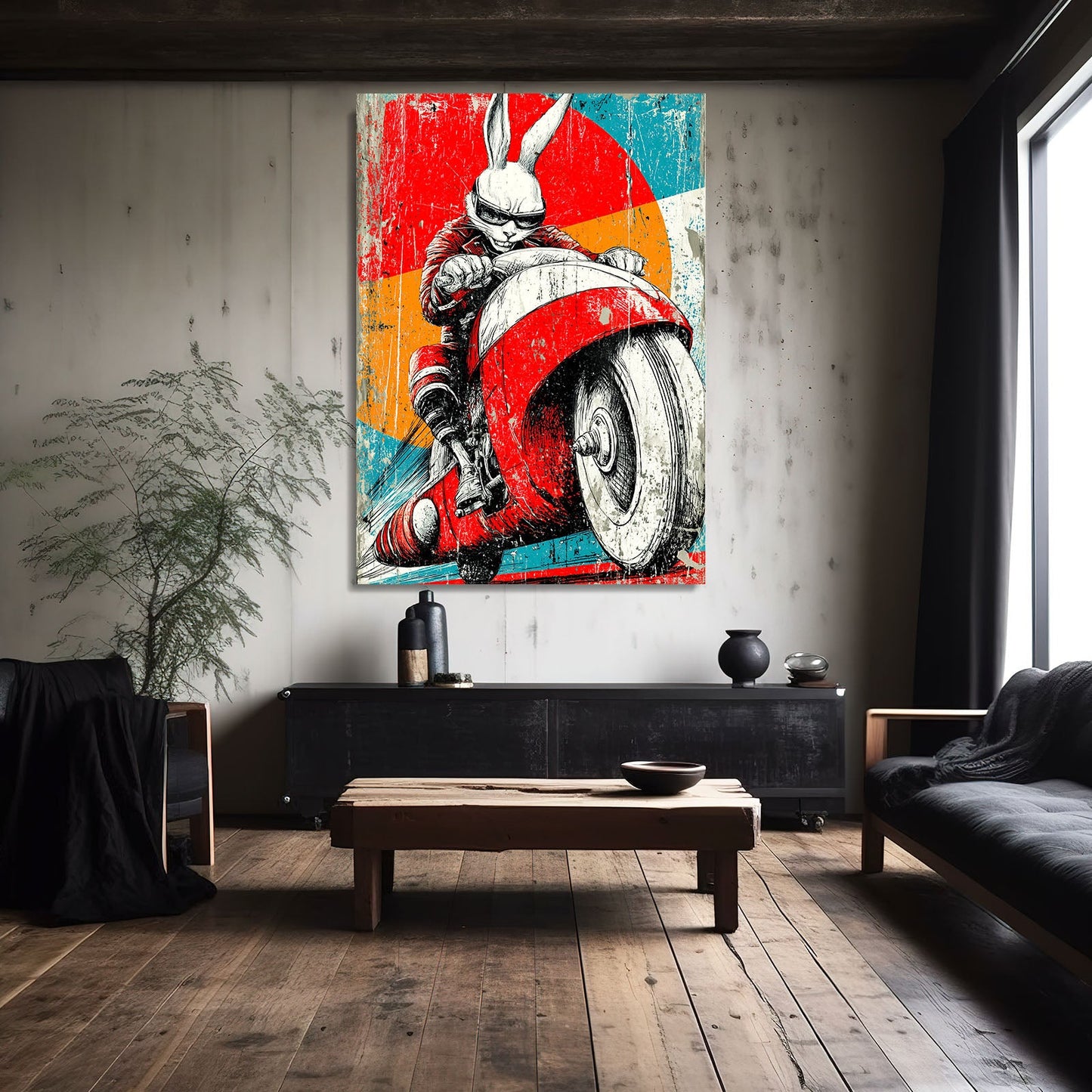 Moto Bunny Canvas – angled canvas view on white background