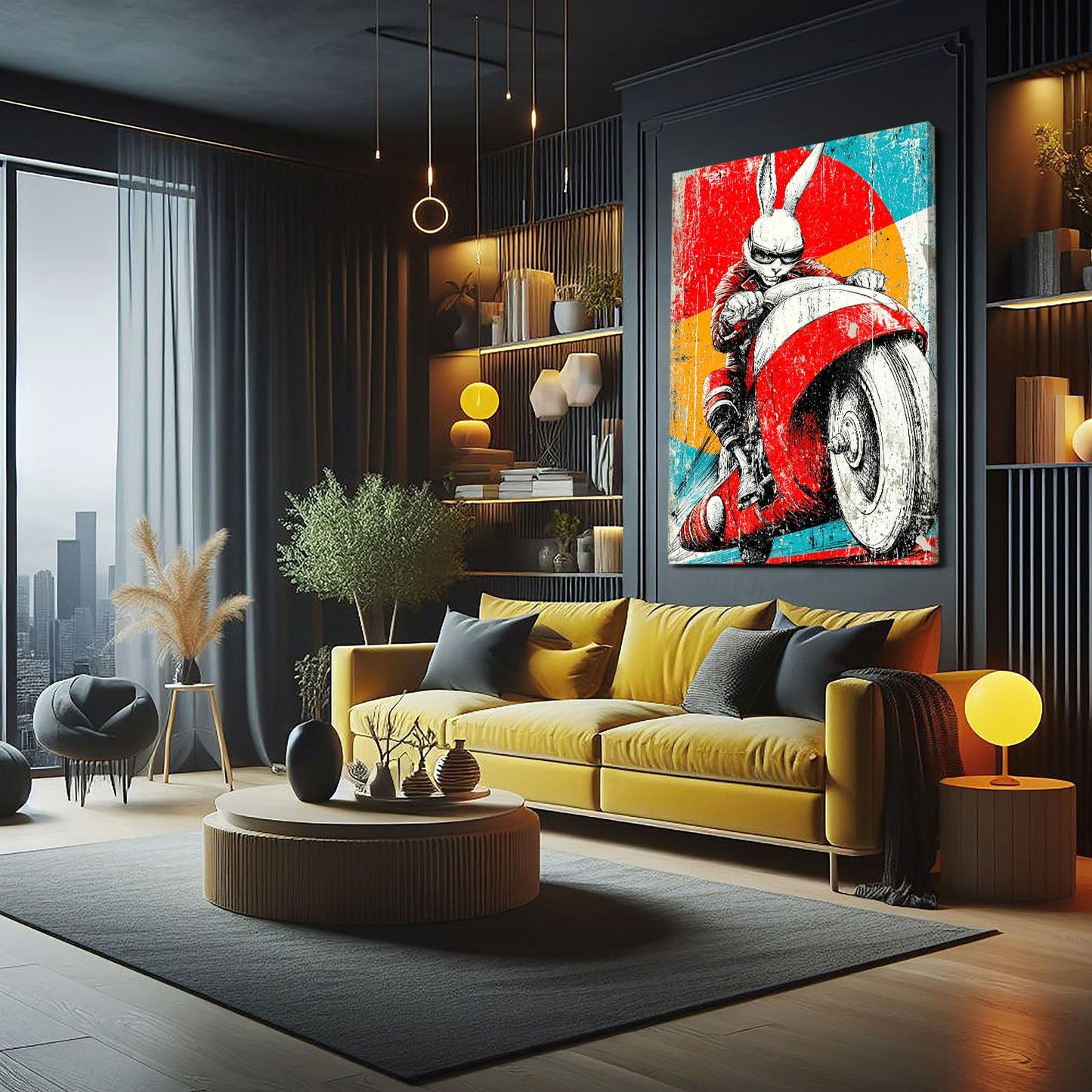 Moto Bunny Canvas – angled canvas view on white background