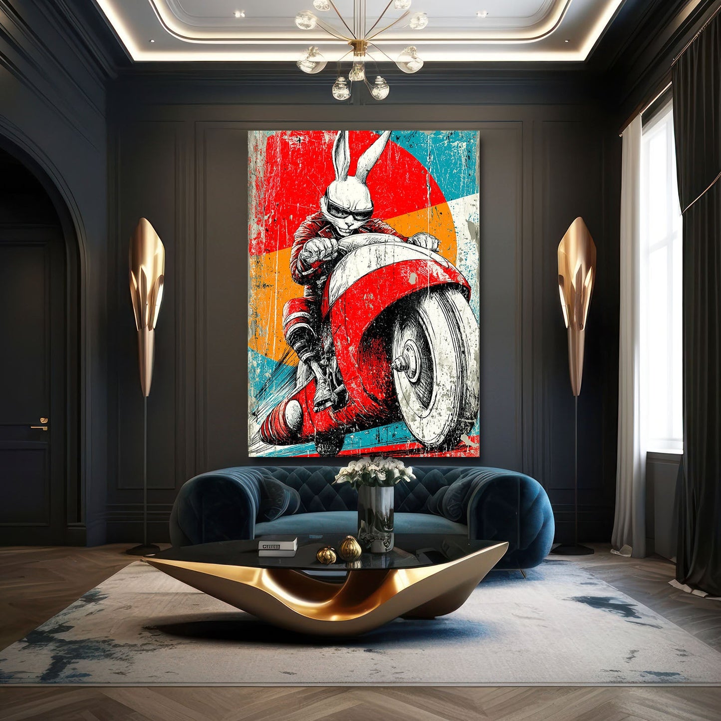 Moto Bunny Canvas – angled canvas view on white background