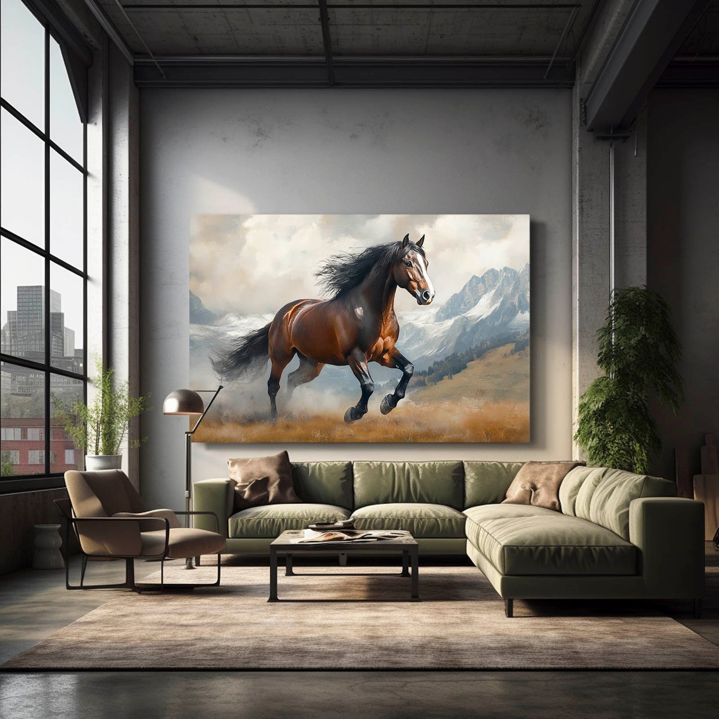 Mountain Trot Vista Horse Prints — contemporary canvas print, styled in a furnished interior