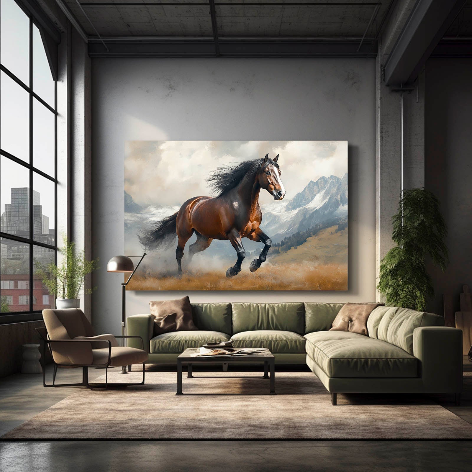 Mountain Trot Vista Horse Prints — contemporary canvas print, styled in a furnished interior