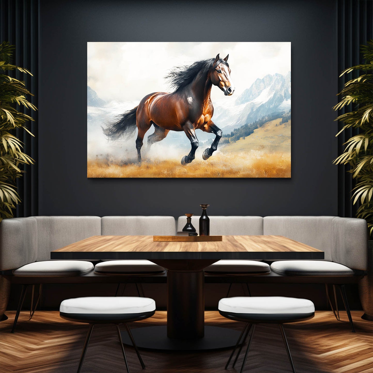 Mountain Trot Vista Horse Prints — contemporary canvas print, styled in a furnished interior
