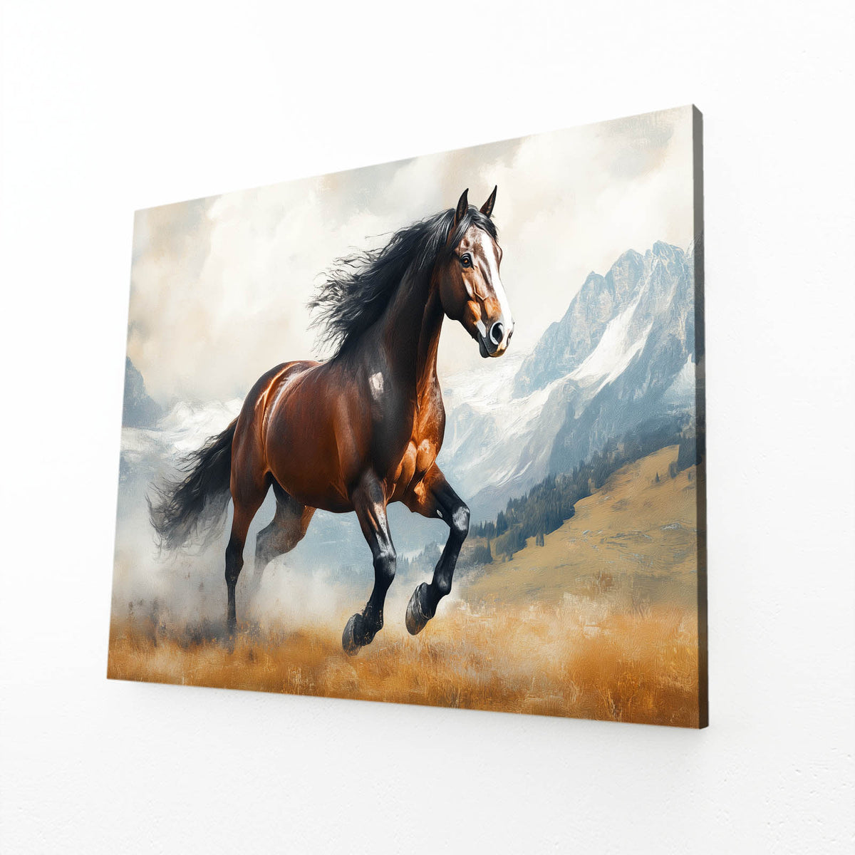 Mountain Trot Vista Horse Prints — contemporary canvas print, angled canvas view on white background