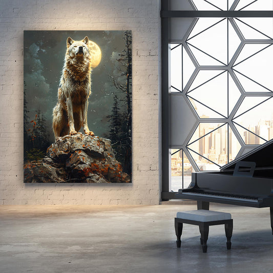 Mountain Wolf Art — fantasy canvas print in brown tones, view 3