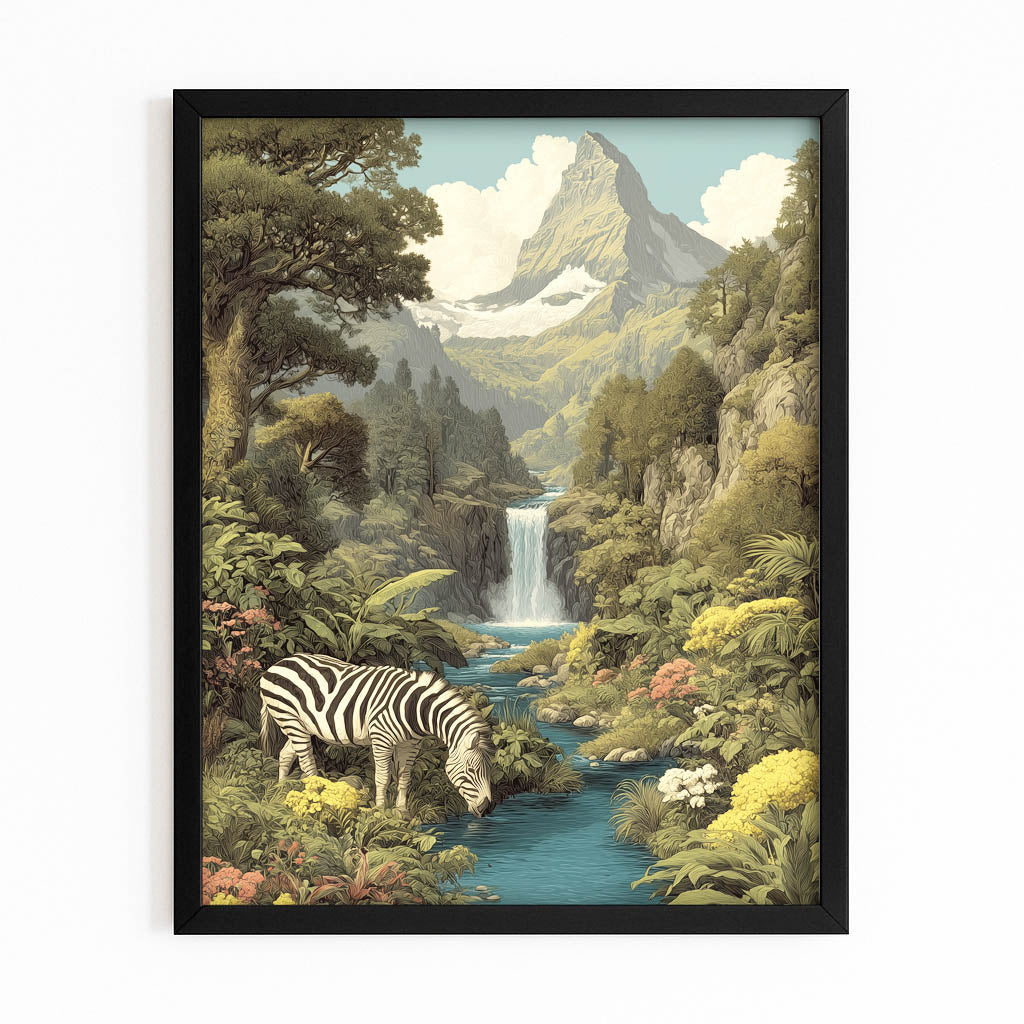 Mountain Zebra Artwork – with Premium Black frame on white background