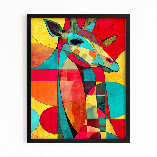 Colorful abstract art of a deer head on a white background
