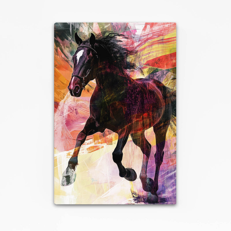 Multicolored Horse Wall Art – angled canvas view on white background