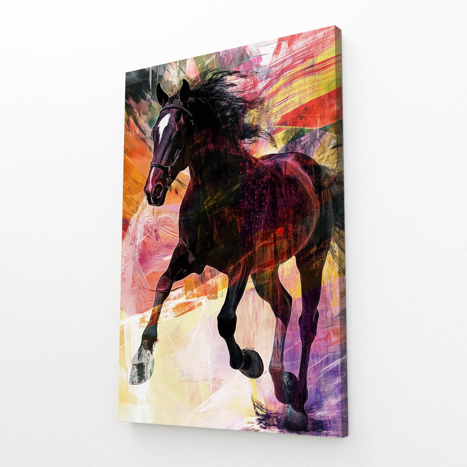 Multicolored Horse Wall Art – angled canvas view on white background