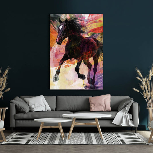 Multicolored Horse Wall Art – angled canvas view on white background
