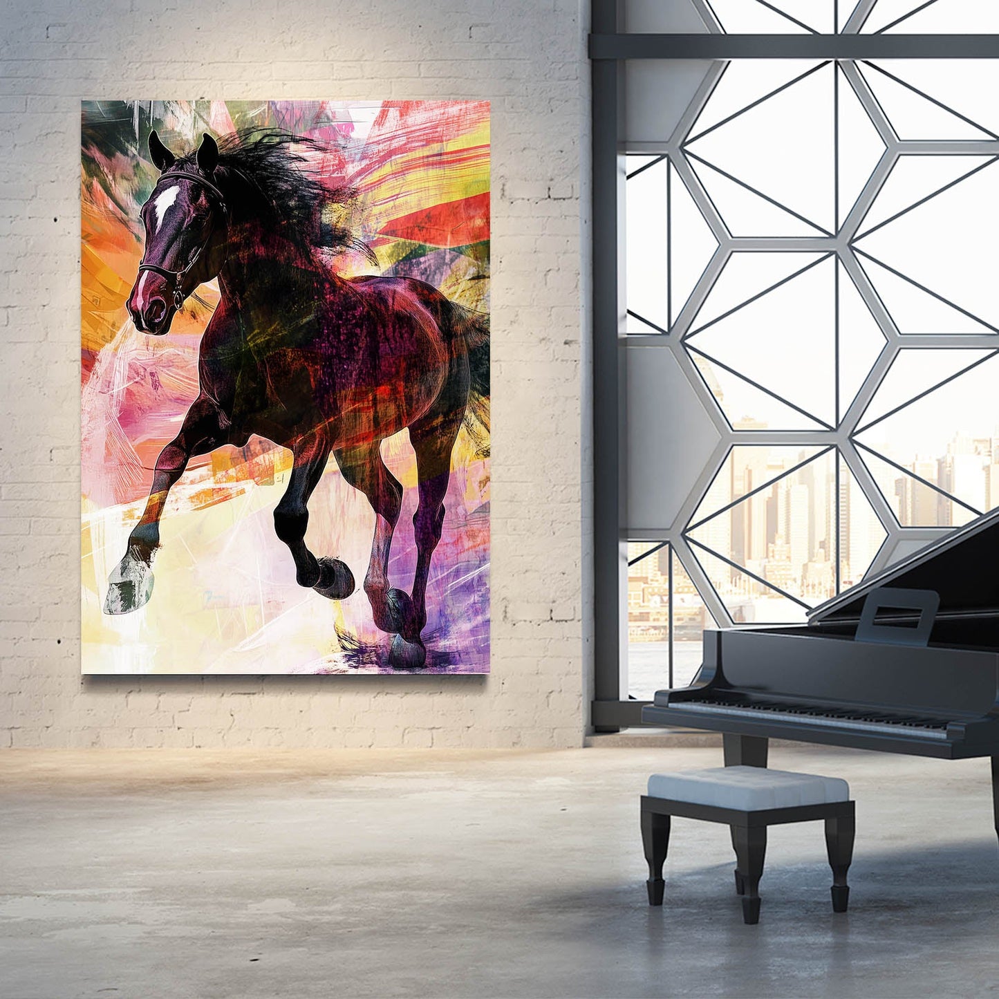 Multicolored Horse Wall Art – angled canvas view on white background