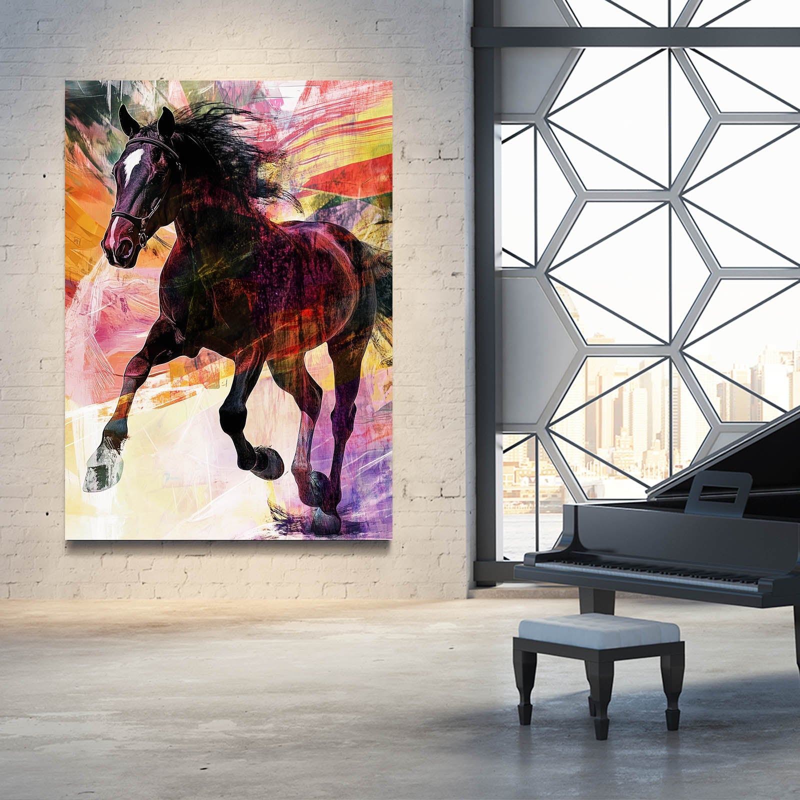 Multicolored Horse Wall Art – angled canvas view on white background
