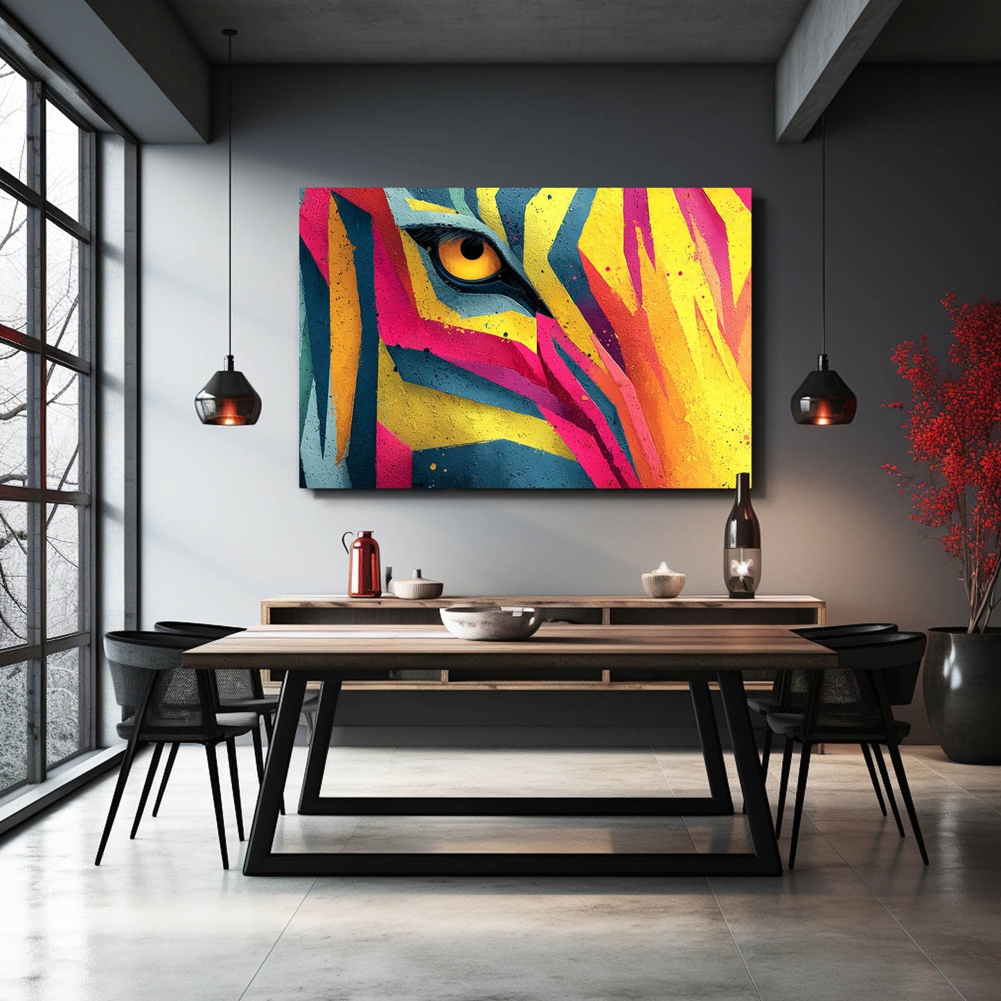Multicolored Zebra Canvas Art – styled in a furnished interior