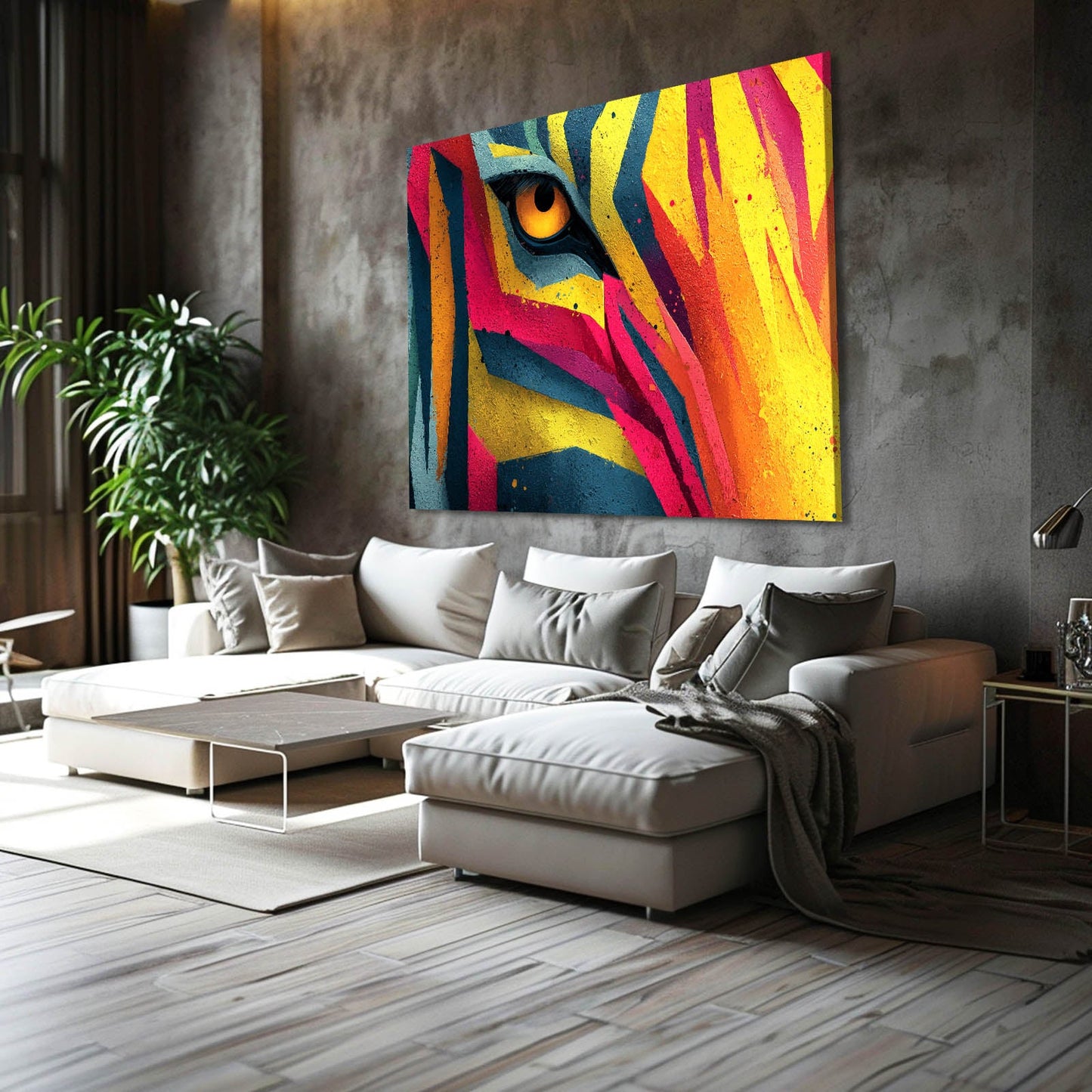 Multicolored Zebra Canvas Art – styled in a furnished interior