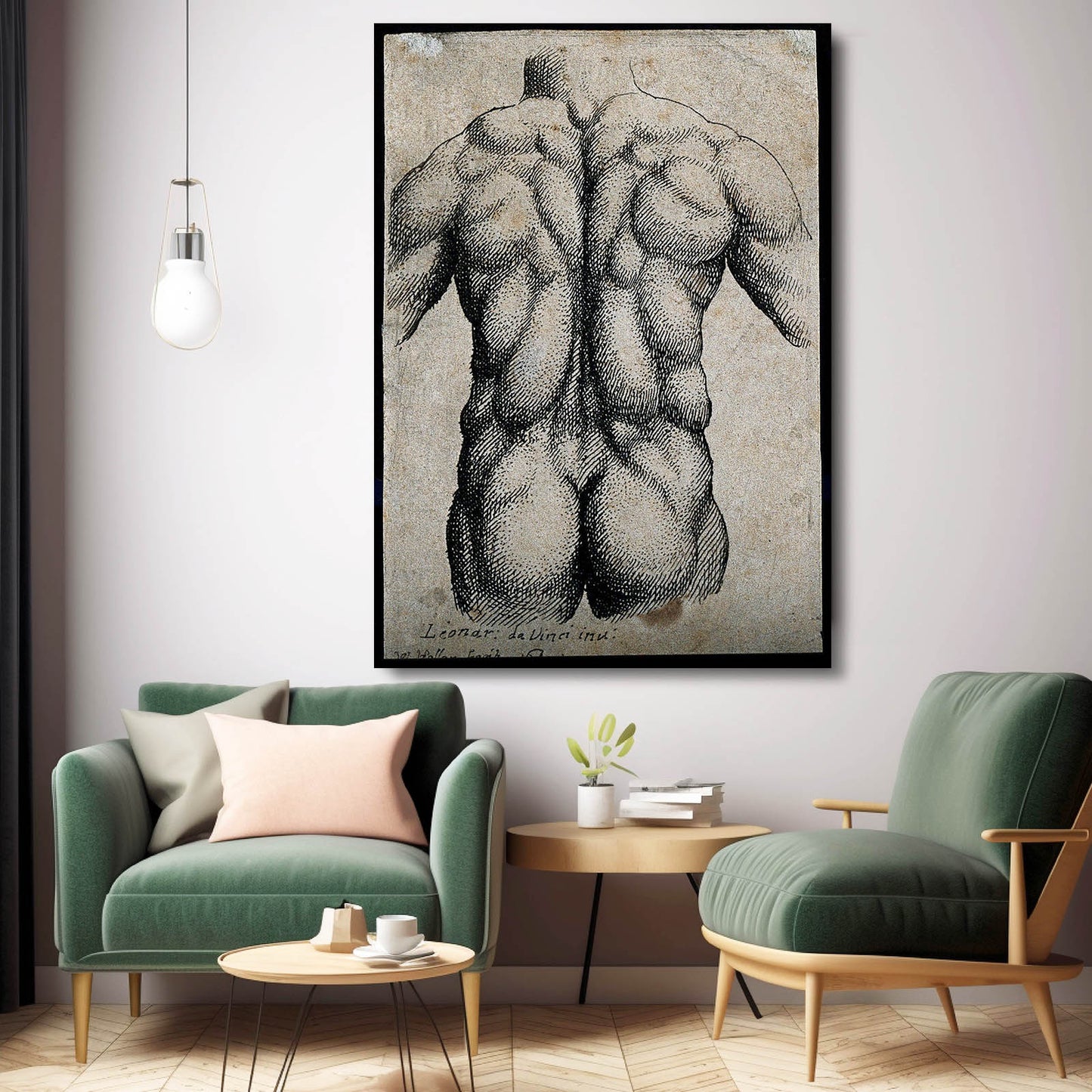 Muscular Back Study Da Vinci Art – styled in a furnished interior