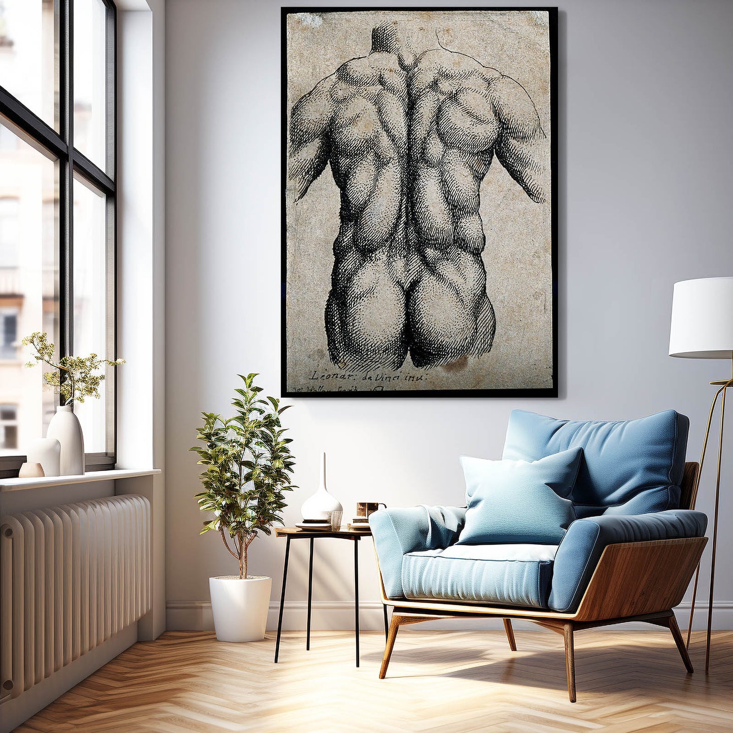 Muscular Back Study Da Vinci Art – styled in a furnished interior