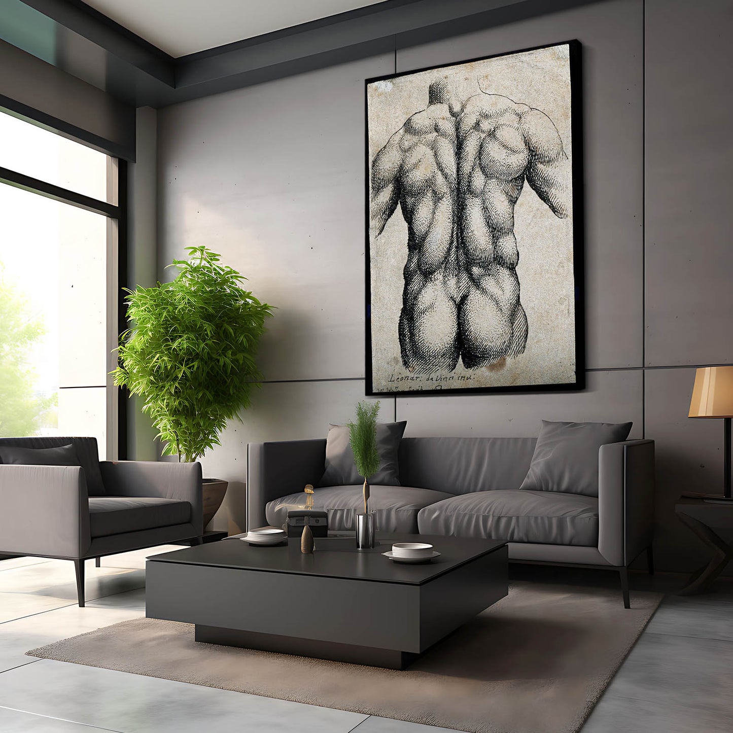 Muscular Back Study Da Vinci Art – styled in a furnished interior