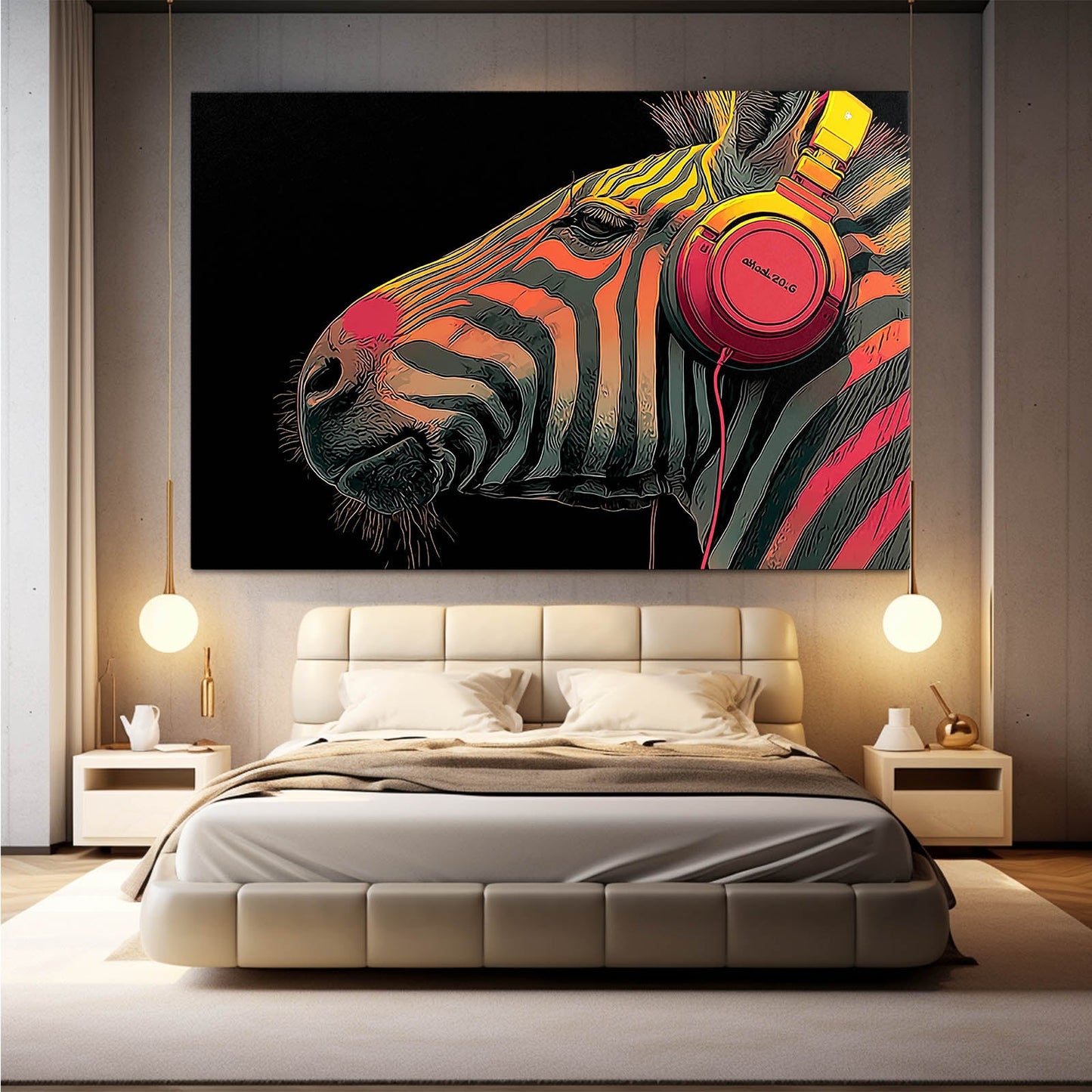 Music Zebra Wall Art – styled in a furnished interior