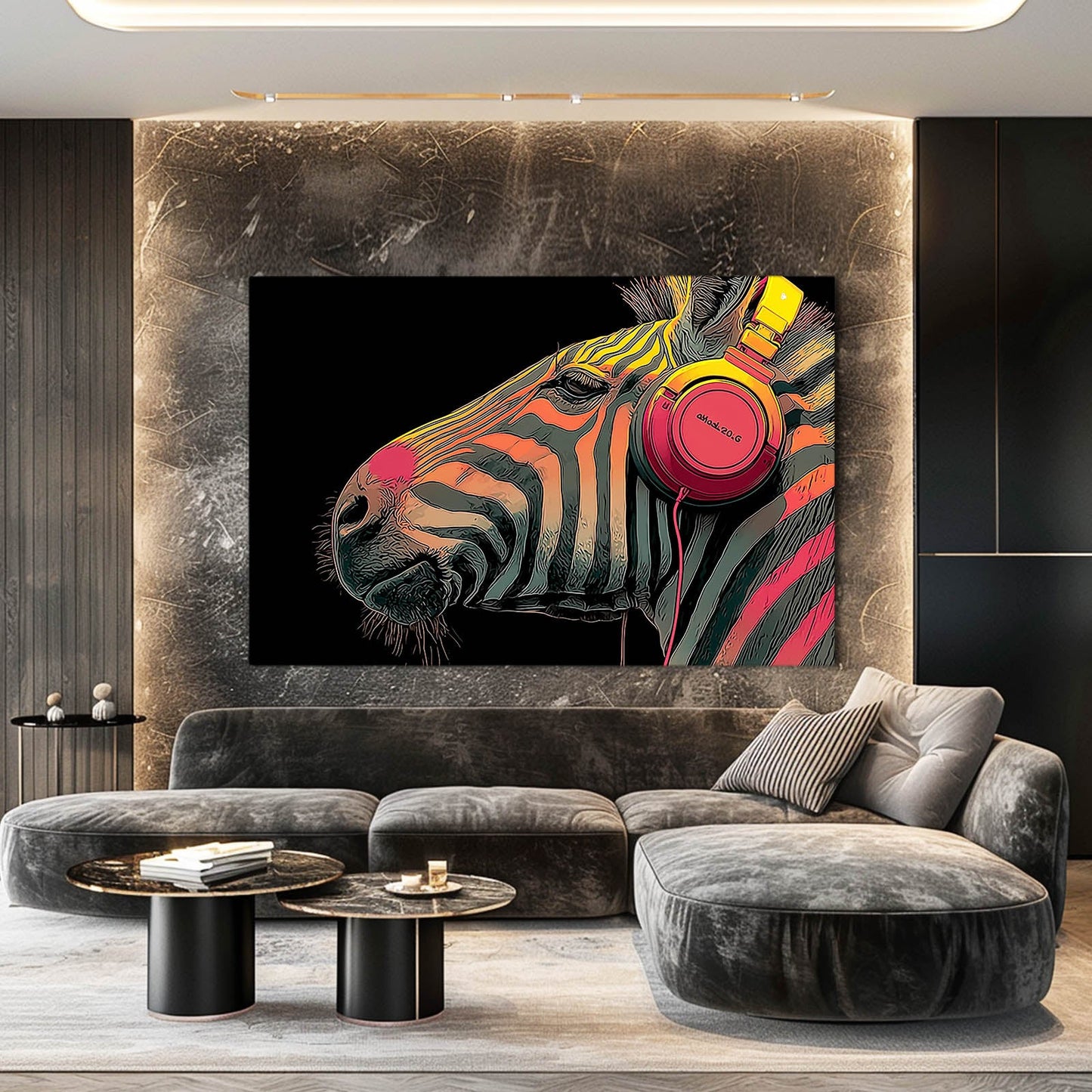 Music Zebra Wall Art – styled in a furnished interior