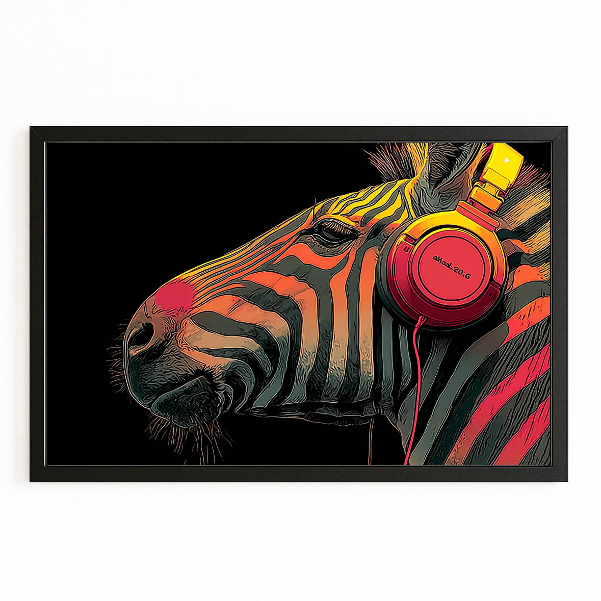 Music Zebra Wall Art – with Premium Black frame on white background