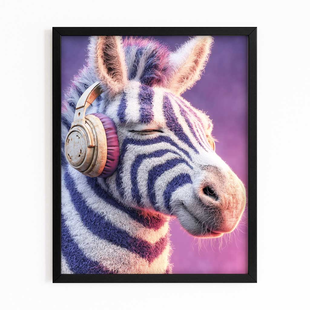 Musical Zebra Art – with Premium Black frame on white background
