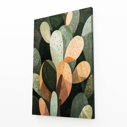 Muted Paddle Shapes Cactus Canvas Art – angled canvas view on white background