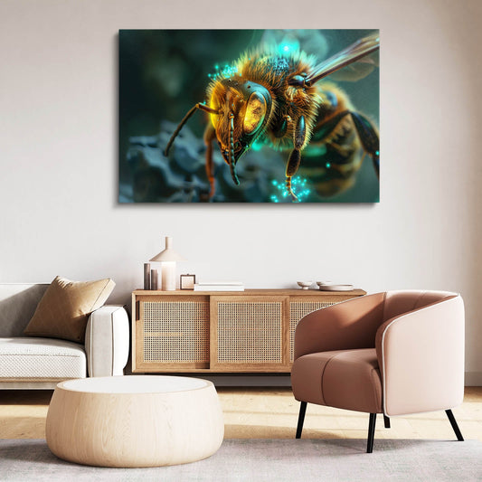 Mystic Bee Art — 3d canvas print in blue tones, view 3