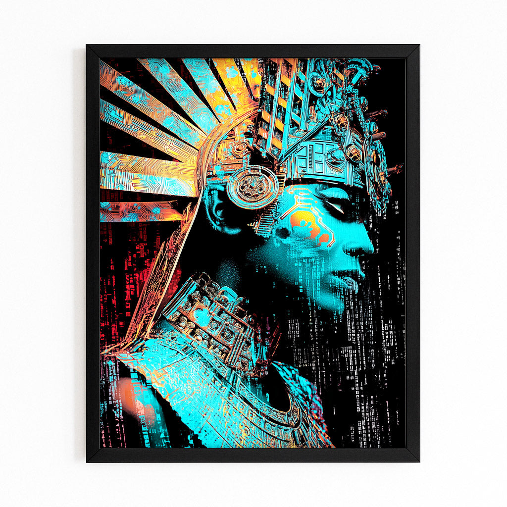 Mystic Pharaoh Moon Egyptian Canvas – with Premium Black frame on white background