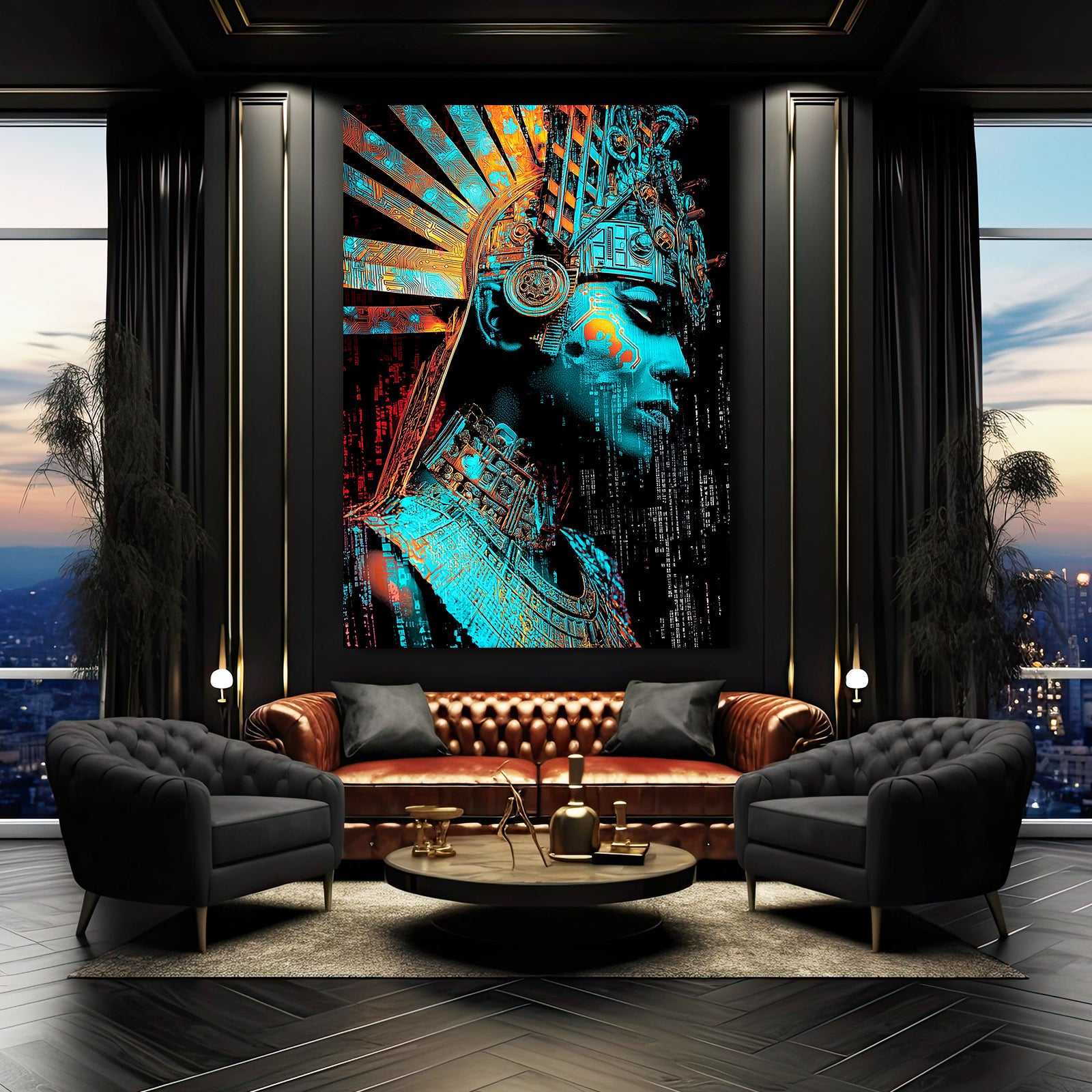Mystic Pharaoh Moon Egyptian Canvas – styled in a furnished interior