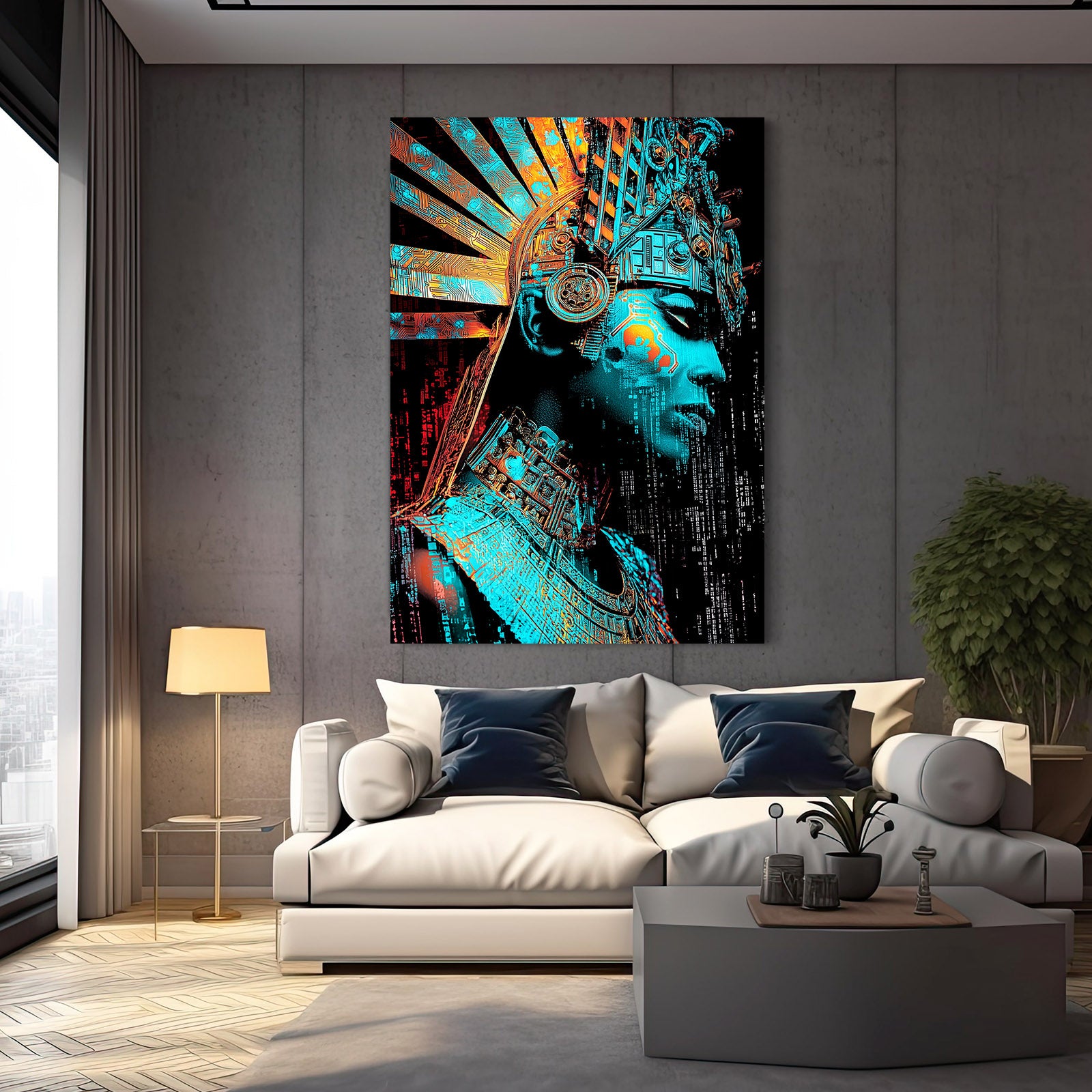Mystic Pharaoh Moon Egyptian Canvas – styled in a furnished interior