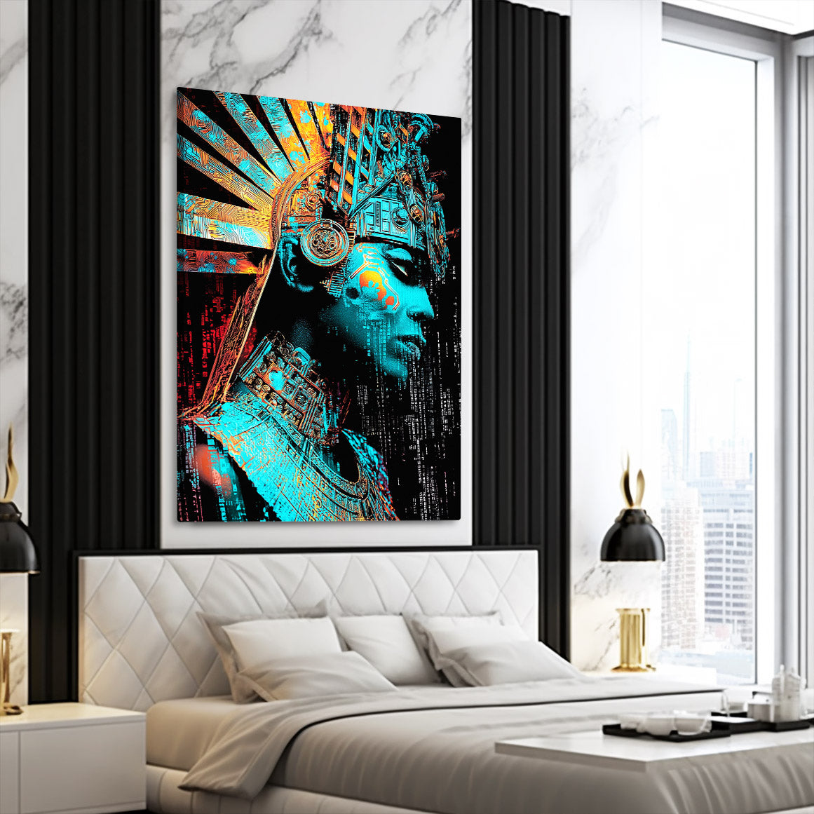 Mystic Pharaoh Moon Egyptian Canvas – styled in a furnished interior