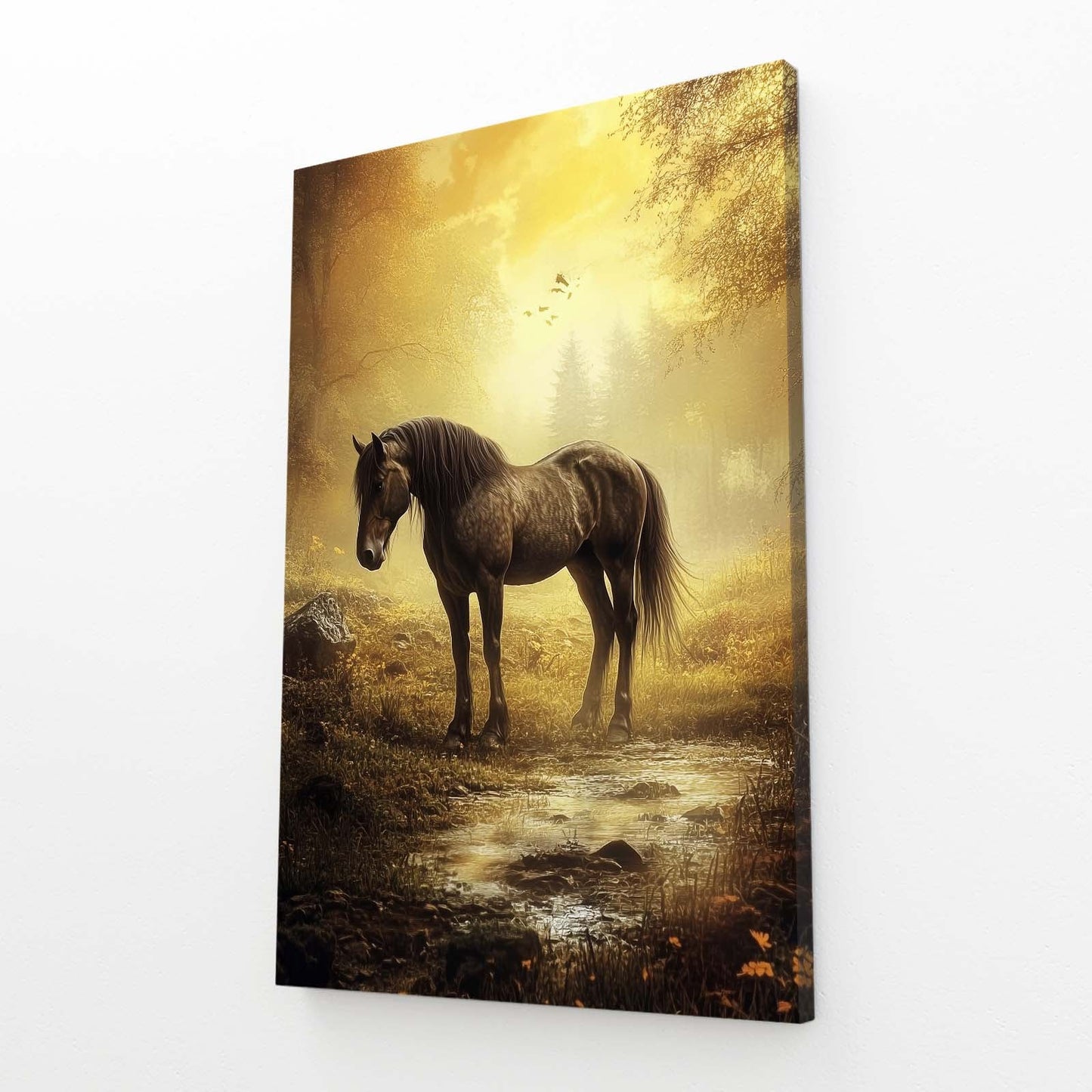 Native American Horse Artwork – angled canvas view on white background