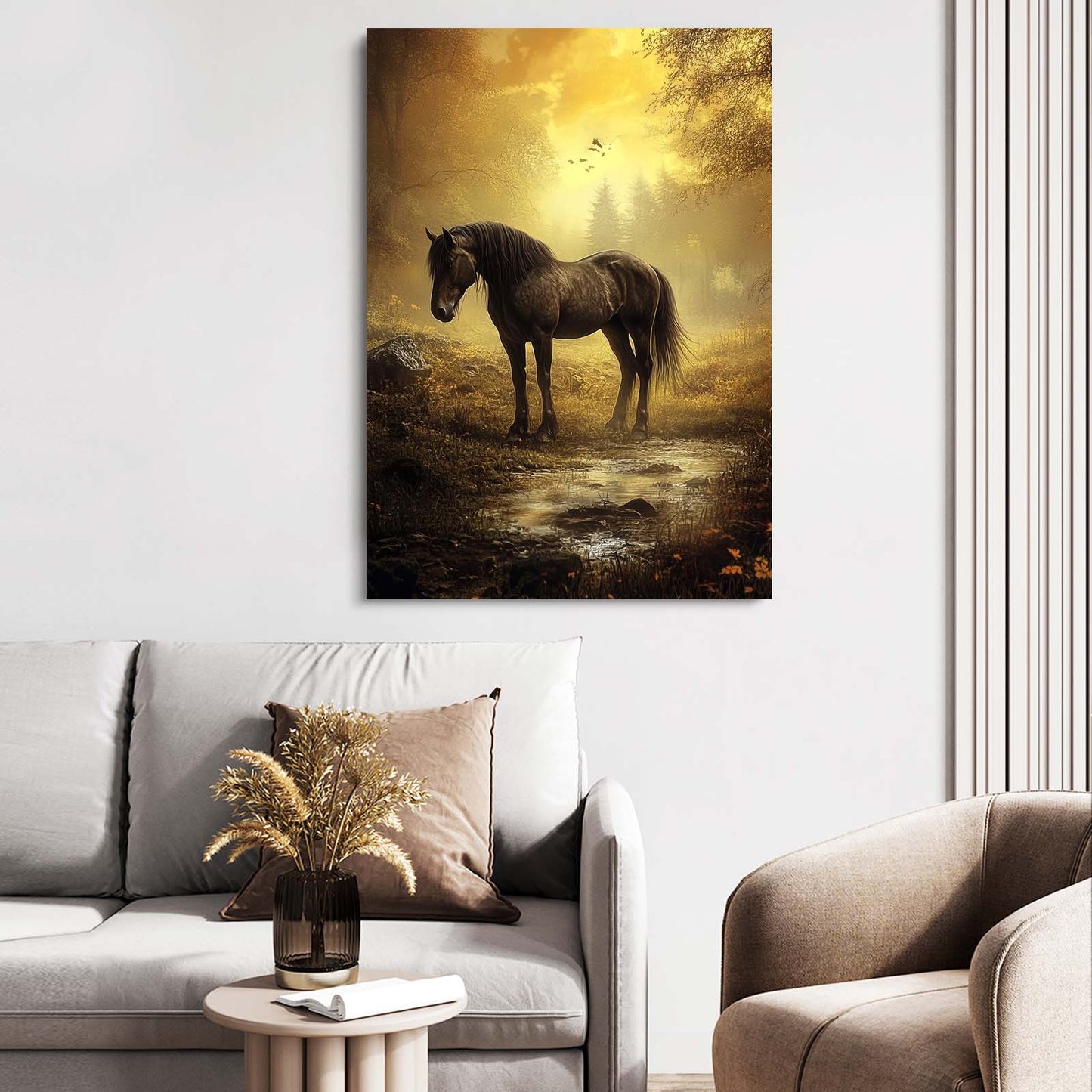 Native American Horse Artwork – angled canvas view on white background
