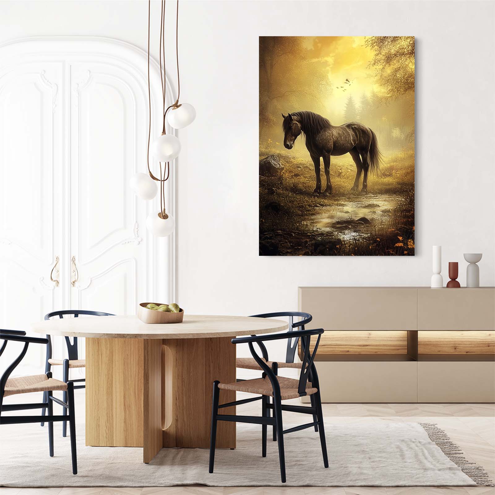 Native American Horse Artwork – angled canvas view on white background