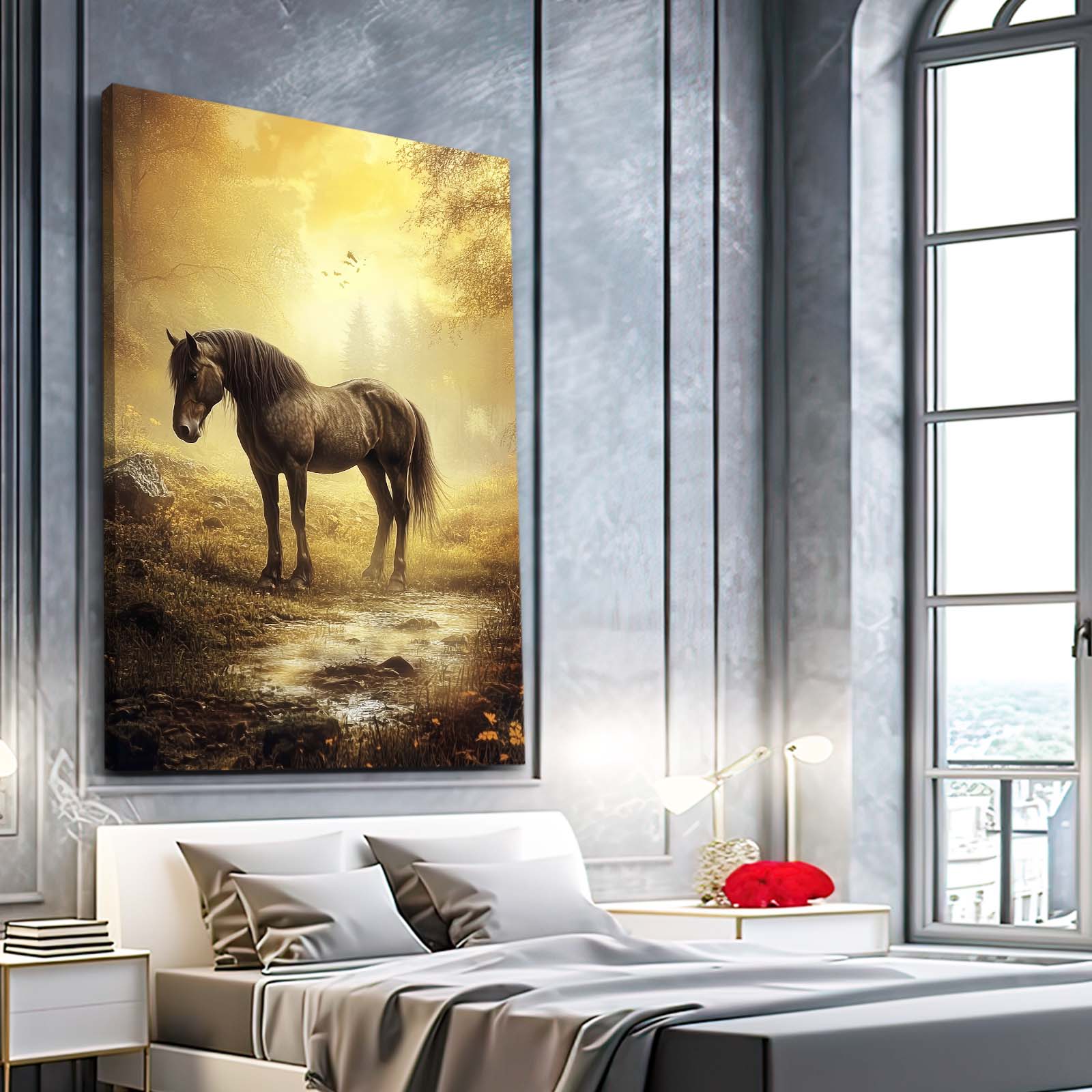 Native American Horse Artwork – angled canvas view on white background