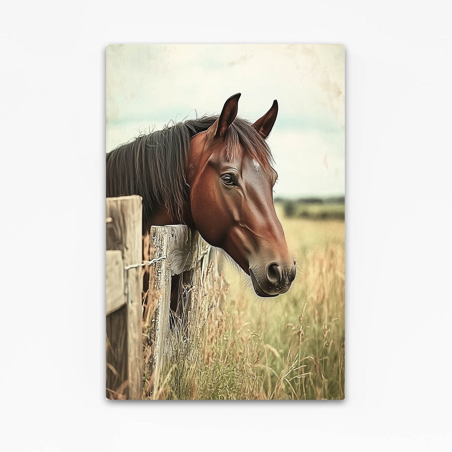 Natural Horse Canvas Art – angled canvas view on white background