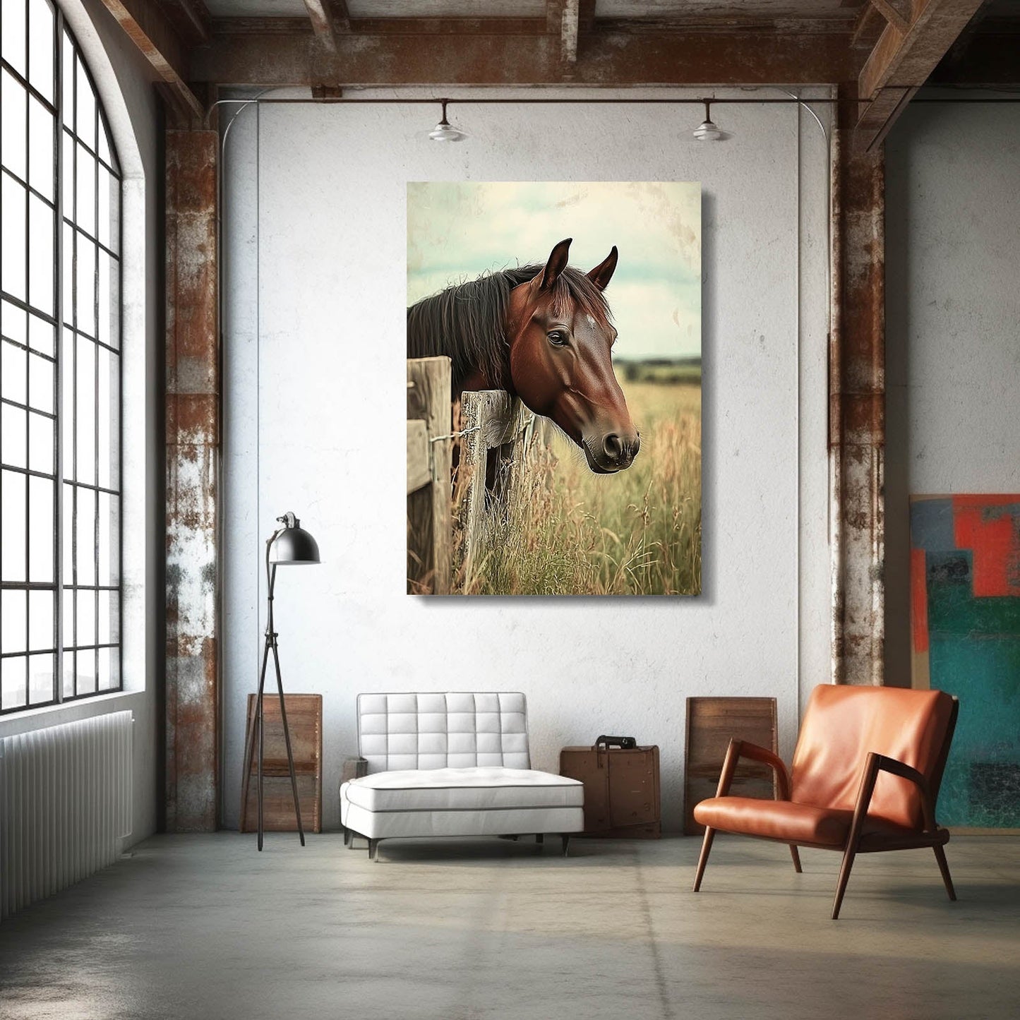 Natural Horse Canvas Art – angled canvas view on white background